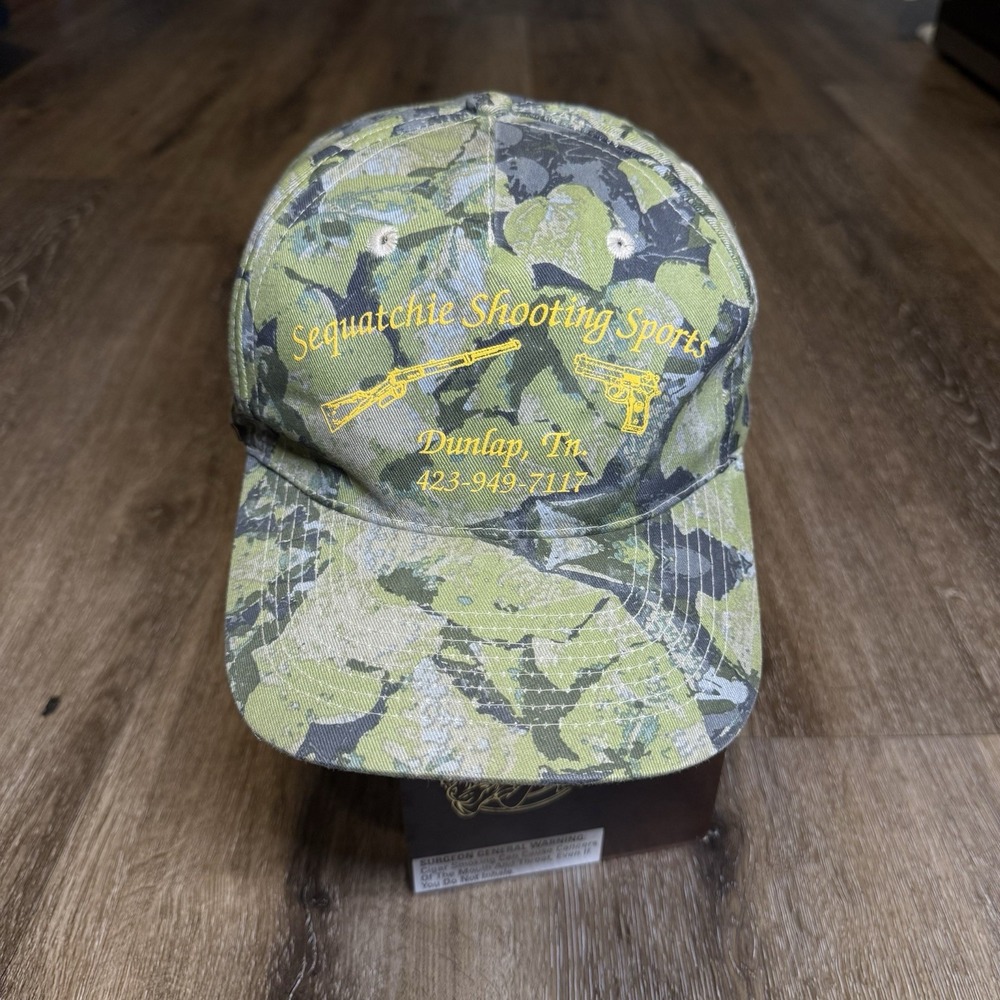 Vintage 80s Camo Gun Snapback Hat Green Firearm Leaf Pistol Rifle Range Farm